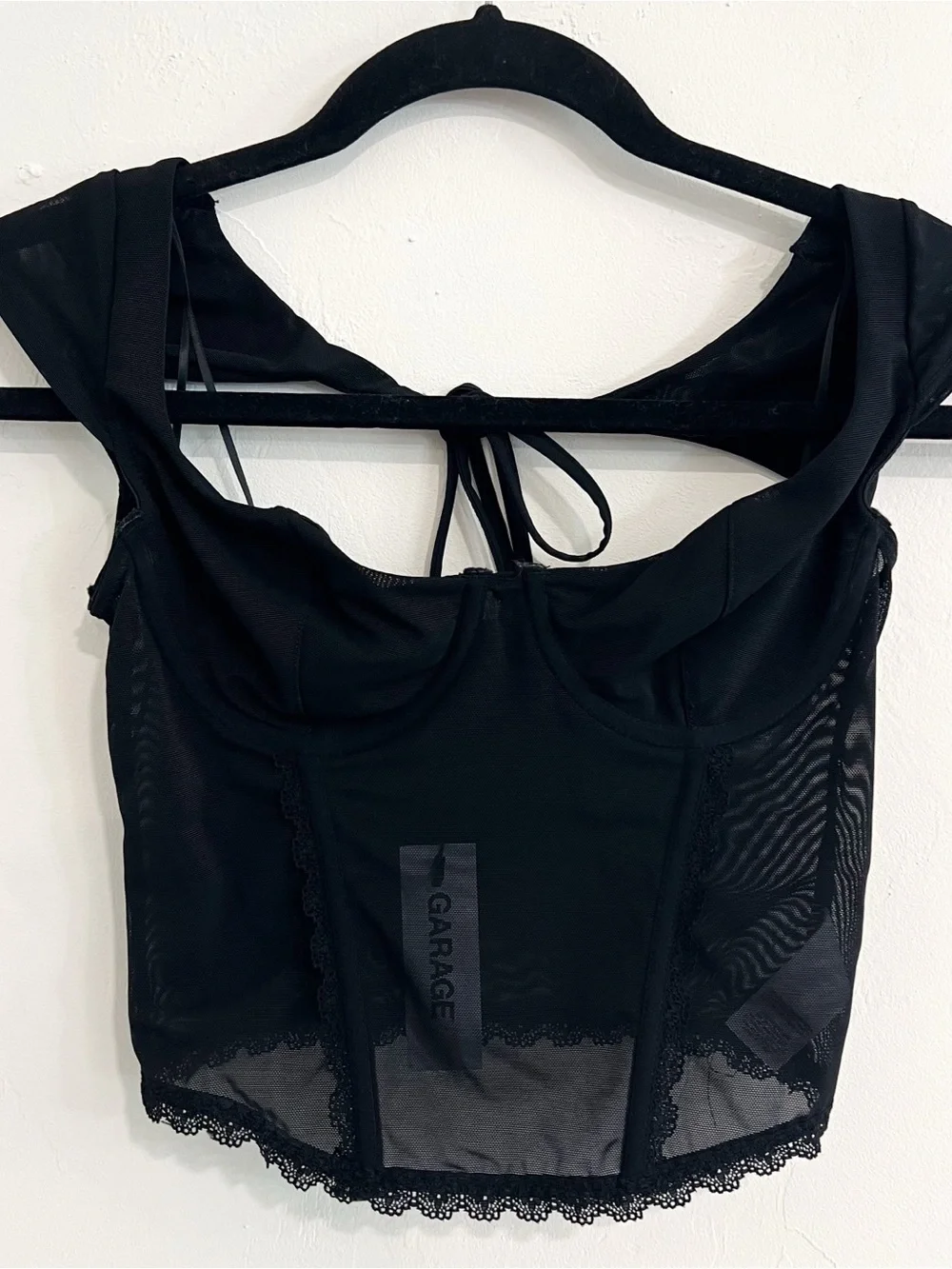 Garage Milan Mesh Tie Back Bustier Black NWT Size XS Fairy Festival